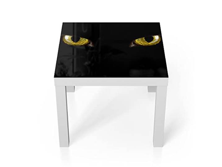 DEQORI Glastisch weiß klein 55x55 cm Motiv Unheimliche Katzenaugen ausgefallener Beistelltisch aus Glas Hochglanz Couchtisch fürs Wohnzimmer moderner Couch Tisch mit Design