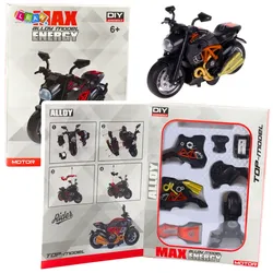 Motorrad zum Zusammenbauen, Schrauben, Metall, 1:14, DIY, Schwarz und Orange