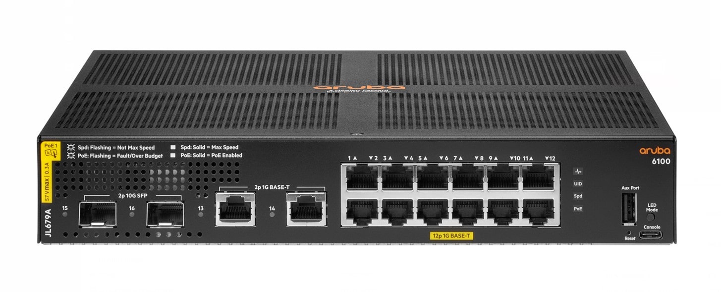 HPE Aruba Networking CX 6100 12G Class4 PoE 2G/2SFP+ 139W Switch