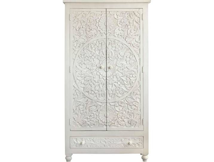 Kleiderschrank GOODPRODUCT Fenris , beige (naturfarben), B:100cm H:180cm T:40cm, Massivholz, Schränke, Kleiderschrank, pflegeleichtes Mangoholz, mit dekorativen Schnitzereien, Höhe 180 cm
