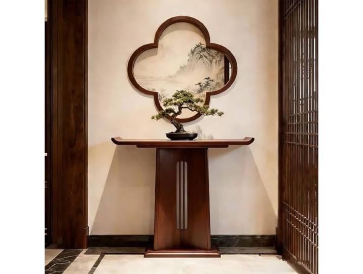 HLDJYLZS Moderner Konsolentisch aus Massivholz im Chinesischen Stil Massivholz, natürliche Maserung, chinesischer Stil, Zen-Design, langes schmales Format, platzsparend, Flur, Diele, Wohnzimmer