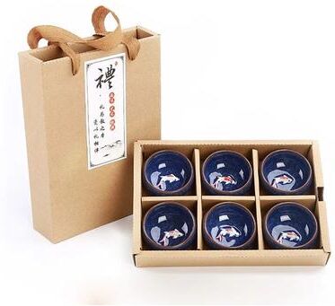 Uplift Treasures 3D Golden Fish China Tea Cup Set 6 Pcs j