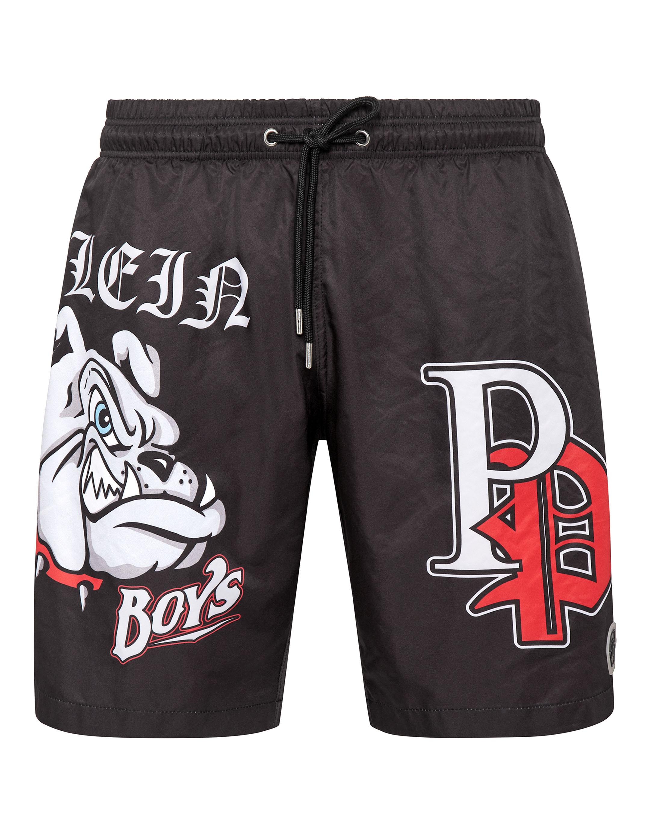 Philipp Plein Badeshorts mit Bulldogs-Motiv - Schwarz