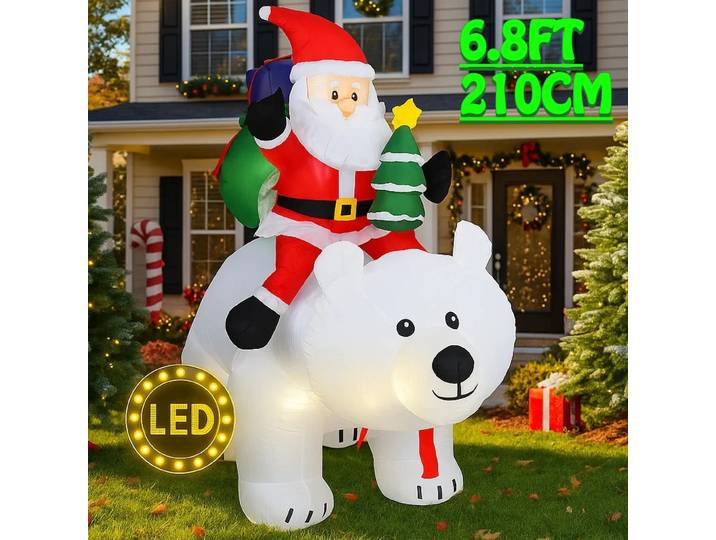 2.1 M/6.8FT Santa équitation ours polaire LED modèle gonflable décoration de noël lumière LED vacances décor extérieur maison cour fête jouet