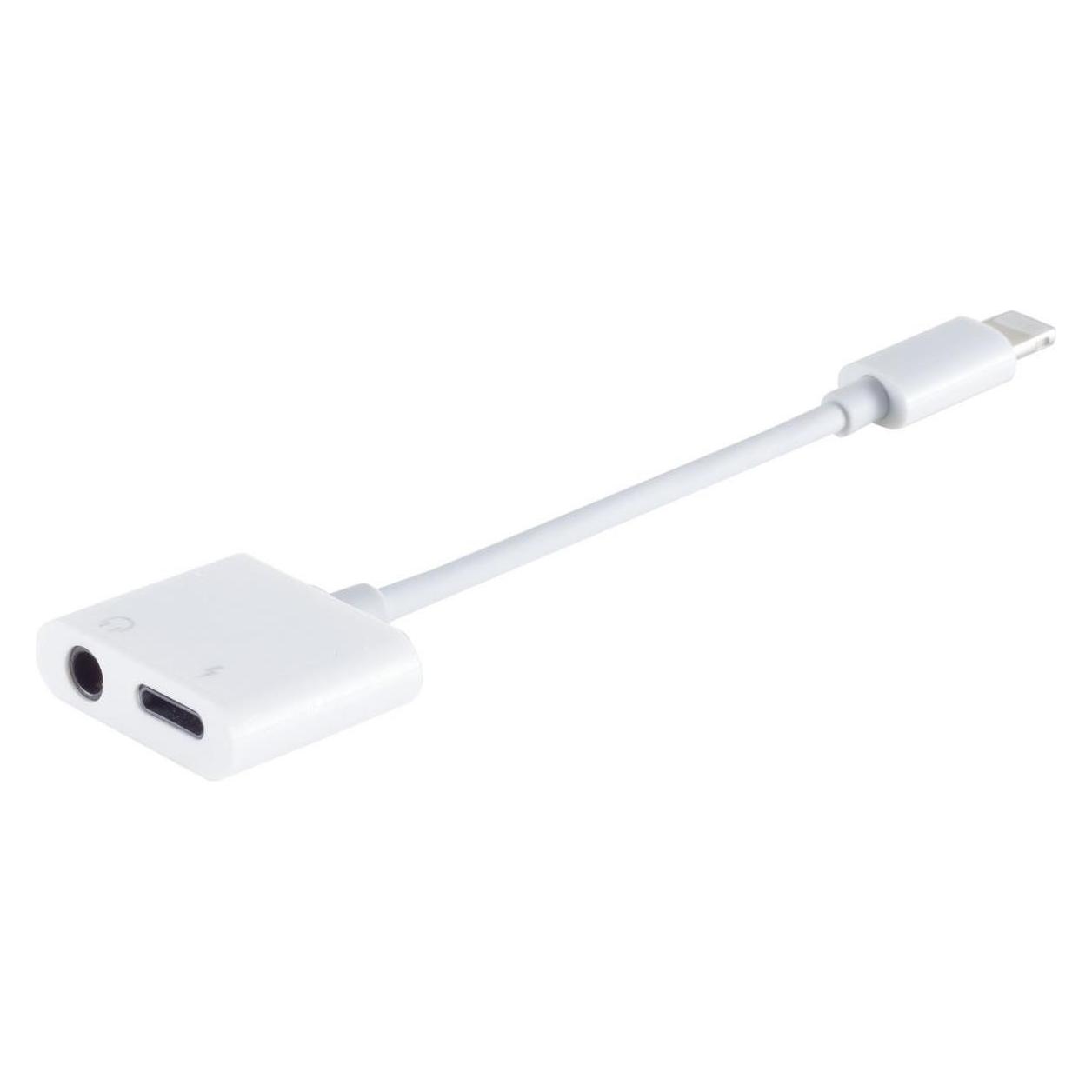 Shiverpeaks -BASIC-S--Adapter-8-Pin Stecker auf 3,5mm Audio und 8-PIN Buchse mit Ladefunktion, weiss (Winkeladapter) (BS14-05013)