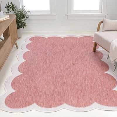 JONATHAN Y Alice Classic Cottage Two-Tone Scalloped Indoor/Outdoor Shaped Area Rug