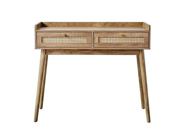 CALICOSY - Console 2 tiroirs avec façades en rotin PALMO - Bois clair