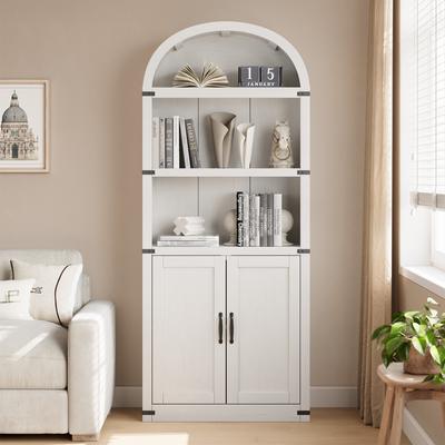 Garvee "71"" Tall Arched Bookshelf 5 Tier Wooden Bookcase with Open Shelves"