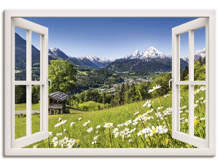 Wandbild ARTLAND Fensterblick Bayerischen Alpen , weiss (farbe bild(er): weiß), B:100cm H:70cm, Bilder, Wandbild, als Leinwandbild, Poster in verschied. Grössen