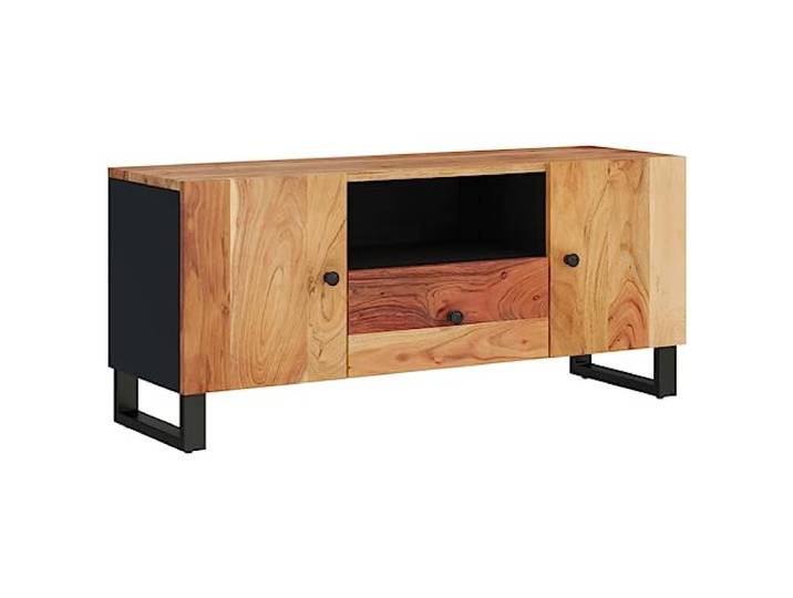 LKJephalotrope TV Schrank Akazie Massivholz 105x33,5x46 cm Lowboard Rustikales TV Board fürs Wohnzimmer mit Schublade, 2 Türen und Fach für flexible Mediengeräte Aufbewahrung.