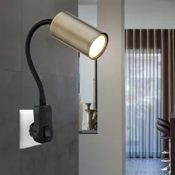 Steckerleuchte GU10 Steckdosenlampe mit Schalter Küche Steckdosenleuchte schwarz mit schwenkbarem Spot, altmessing, Schwanenhals, GU10 Fassung, LxBxH 32x5,5x43cm