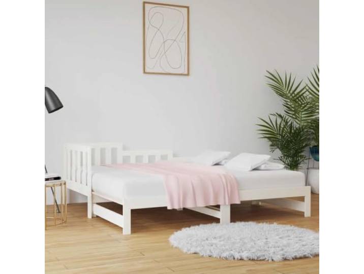 YNGBHFNOP Massives Kiefernholz Vielseitig als Bett und Sofa 90x190 cm Weiß Ausziehbares Tagesbett Weiß Massivholz Kiefer 2x90x190 cm Gästebett mit Lattenrost Schlafsofa Platzsparend