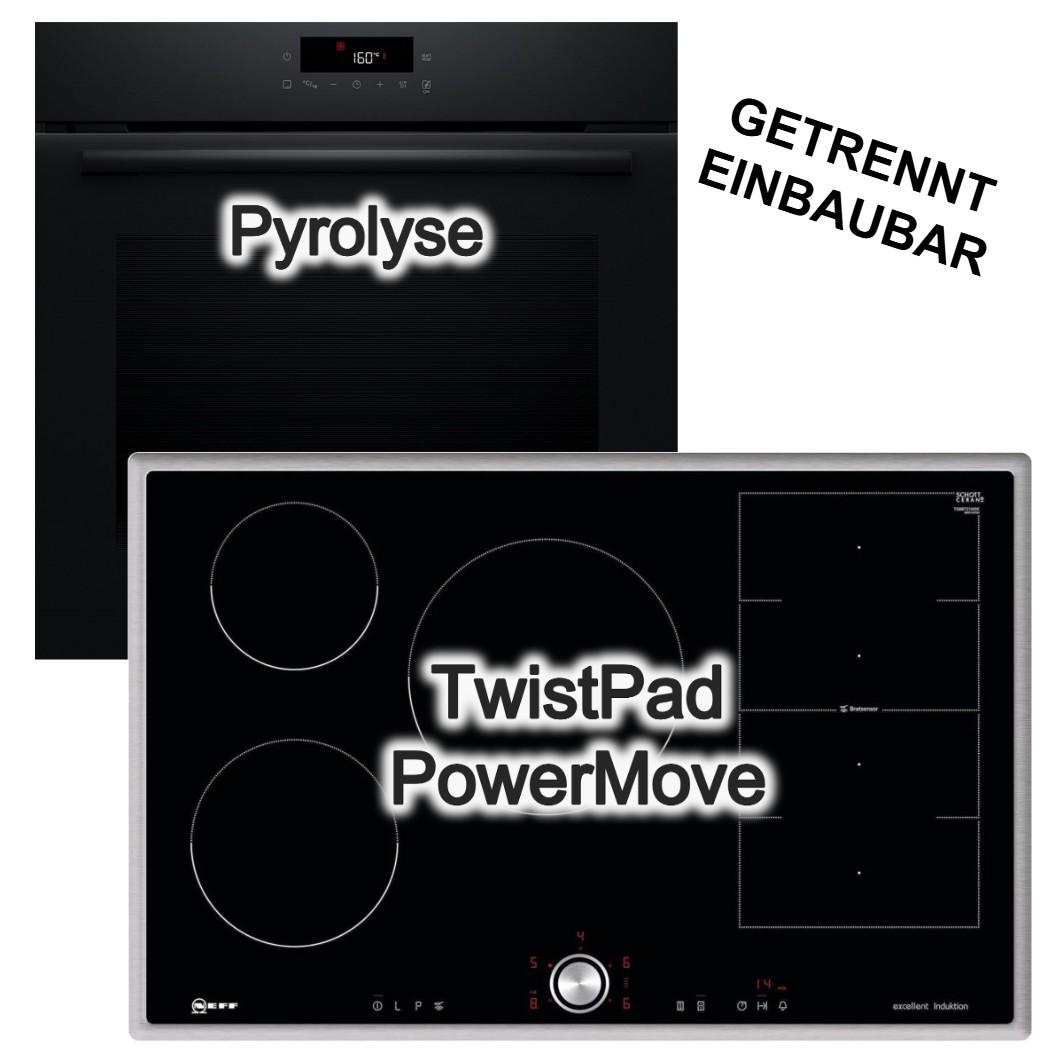Herdset Bosch Einbau Backofen Pyrolyse 3D-Heißluft + Neff Induktionskochfeld 80cm TwistPad Powerstufe Flex