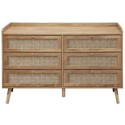 KOMMODE mit 6 schubladen mit fronten aus natürlichem rattan - PALMO 120/39/79 cm