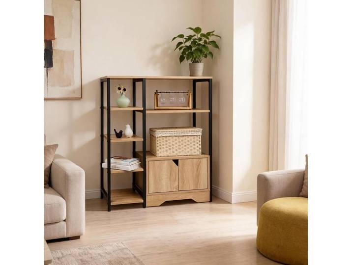 Bibliothèque 80x35x97 Cm En Bois Chêne Clair\, Avec Rangement Pour Bureau Et Salon Floragrace