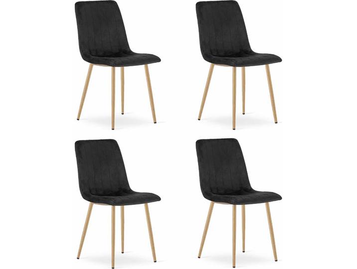 Chaise Valora LAVA\, velours noir\, pieds en bois x4 Lot de 4 chaises en velours noir\, idéales pour les salles à manger ou les réunions