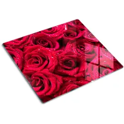 GLASPLATTE 60x52 cm Tropfen auf Rosen