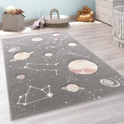 Paco Home Space Rug for Kids Colorful Galaxy with Planets and Stars in Grey