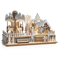 LUMIDA Xmas LED-Holzdekoration Weihnachts-Szene Licht & Bewegung Timer, Designauswahl