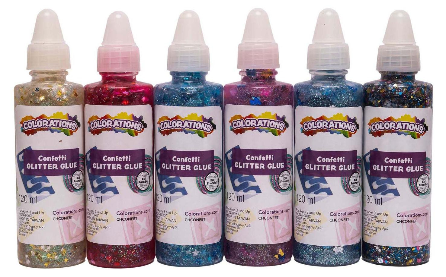Colorations Glitterlijm met confetti, 118 ml, set van 6 stuks