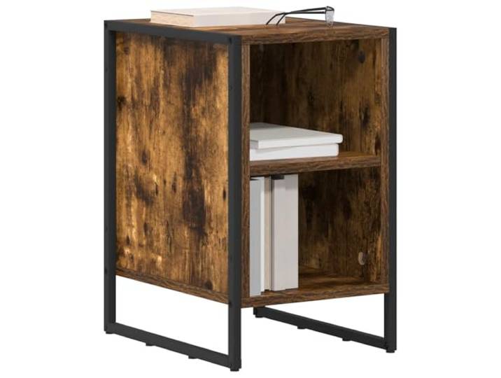 KTHLBRH Nachttisch Eiche Rauchgrau 39,5 x 30 x 50 cm Holz mehrschichtig Stabile Stahlbeine, freistehendes Design, pflegeleicht, platzsparend