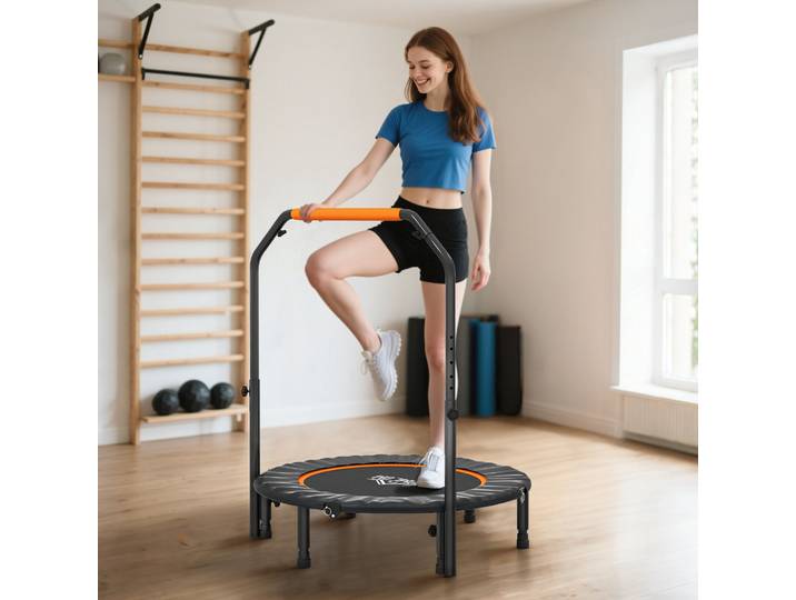 HOMCOM Trampoline Fitness Pliable Ø102cm Poignée Ajustable Noir