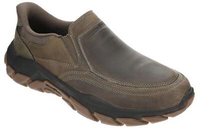 Skechers USA Santoro-Archaic (Men's) Casual Shoes in Dark Taupe, Size 7.5 M, Leather/Memory Foam