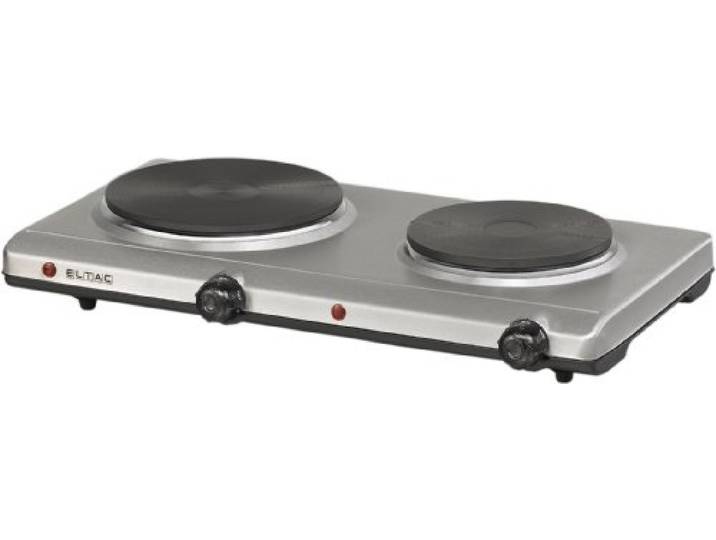 ELTAC Doppelkochplatte DK 29 - 2 Gussheizplatten, stufenlos regelbar, Überhitzungsschutz, 2500 Watt, Edelstahl, 49.6 cm