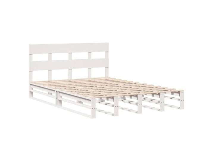 KTHLBRH Bett weiß 120 x 190 cm Massivholz Kiefer Kopfteil, Lattenrost inklusive, Lattenrost, robuste Struktur, rustikaler Stil