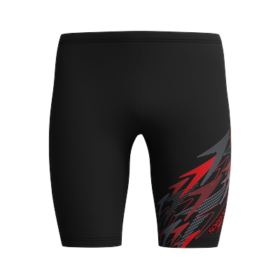 Badehose SPEEDO "GALA LOGO JAM AM", Herren, Gr. 5, N-Gr, schwarz (blk, rot), Obermaterial: 80% Nylon, 20% Elasthan, Badehosen Badehose, schnell trocknent
