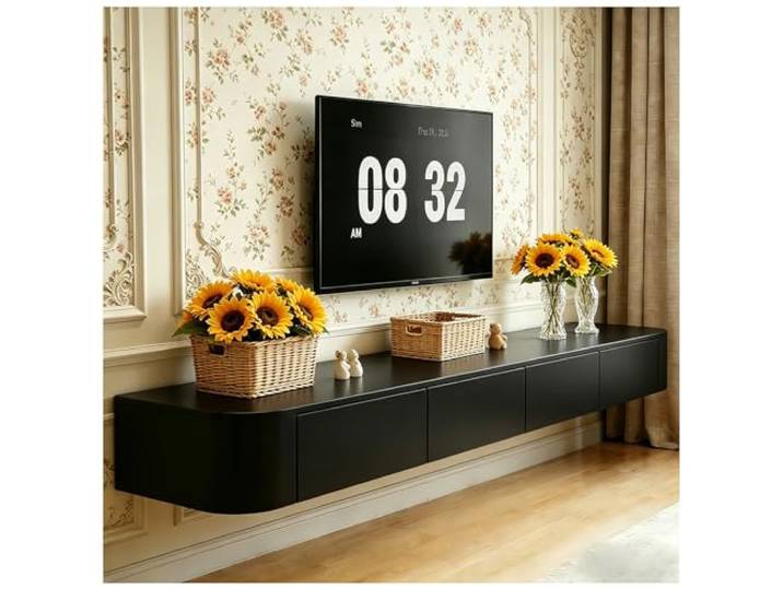 ASKLFNEI TV Schrank Hängend 260cm, Schwebende TV Lowboard mit 2 Schubladen 2 Klapptüren, Fernsehschrank mit Kabelmanagement für Wohnzimmer und Esszimmer, Bereits montiert