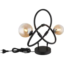 LED Tischleuchte Retro Nachttischlampe Glas amber Wohnzimmer Tischlampe schwarz, Metall, 3,5W 350Lm warmweiß, LxBxH 46x15x38,5 cm