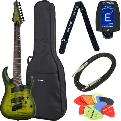 Harley Benton MultiScale-8 QEB Bundle Quilted Emerald Burst