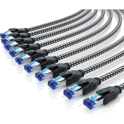 Primewire 10x CAT 8 Netzwerkkabel 40 Gbits - Baumwollmantel - LAN Kabel Patchkabel RJ45 - S/FTP PIMF Schirmung (PiMF, S/FTP, CAT8.1, 1 m), Netzwerkkabel