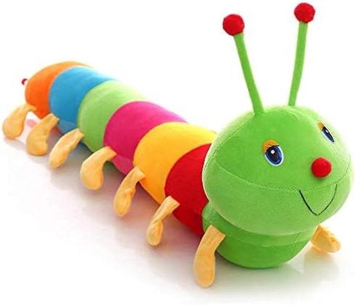 Rups Pluche Kussen - Kleurrijk Knuffelpop Speelgoedkussen voor de Kinderkamer - 50 cm