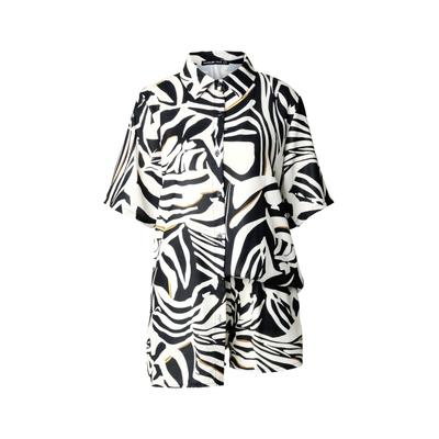 T-Shirt CLOUD 5IVE "CLOUD 5IVE Cloud5ive Set Shorts and Blouse", Damen, Gr. S, schwarz-weiß (schwarz, weiß), 100% Polyester, bedruckt, normal, amerikanischer Ausschnitt, Shirts T-Shirt