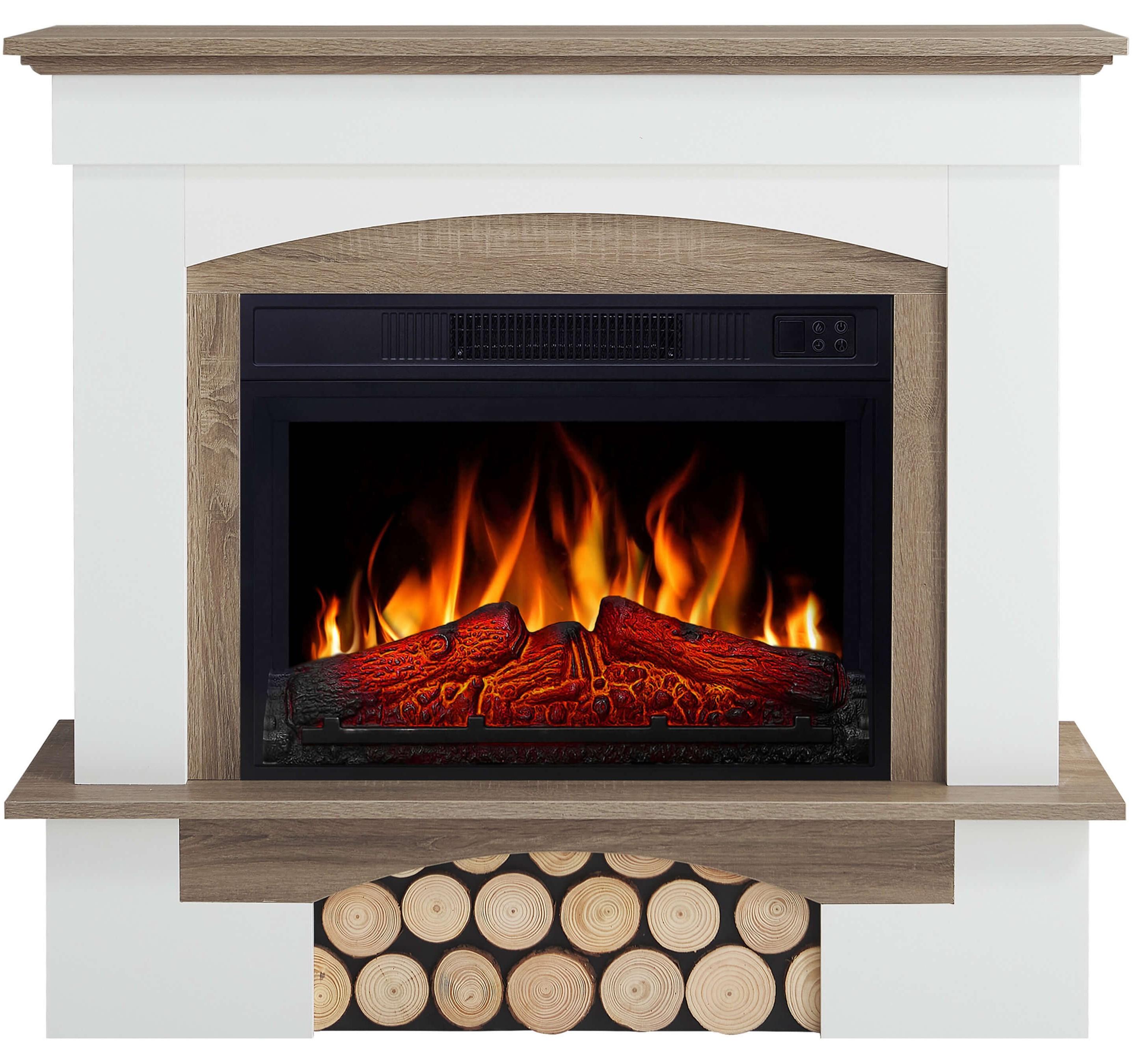 Elektrokamin ArtiFlame Woodley AF23S weiß / eiche grau - Elektrischer Einbaukamin 1800 W, realistischer LED-Flammeneffekt, Heizfunktion, Fernbedienung