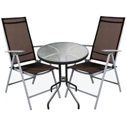 Mojawo Bistro Sitzgarnitur Bistrogarnitur 3-teilig Silbergrau/Schokobraun