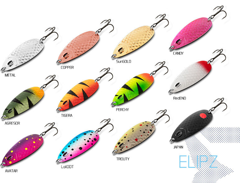 Cuillère ondulante Delphin ELIPZ FullSCALE 12g AGRESOR Hook #2 Silver, Gray, Red, Gold 12g AGRESOR Hook #2