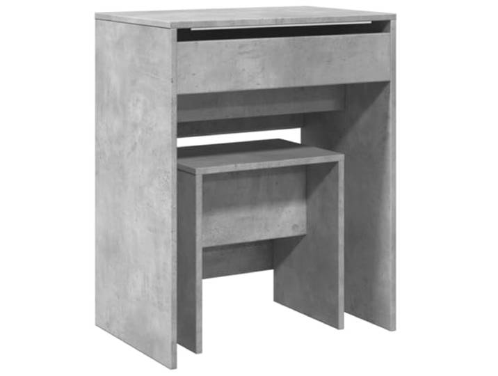 HNSMFPRE Schminktisch und Hocker, betongrau, 60 x 40 x 113,5 cm Holzwerkstoff, 1 Fach, Spiegel, Wandbefestigung im Lieferumfang enthalten, Schlafzimmer