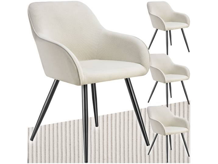 Esszimmerstuhl Marilyn, Cordoptik, gepolstert - creme/schwarz, 4er Set