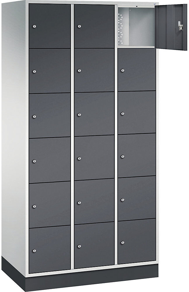 6er-Schließfachschrank Intro, 3 Abteile, Korpus lichtgrau, Türen schwarzgrau C+P