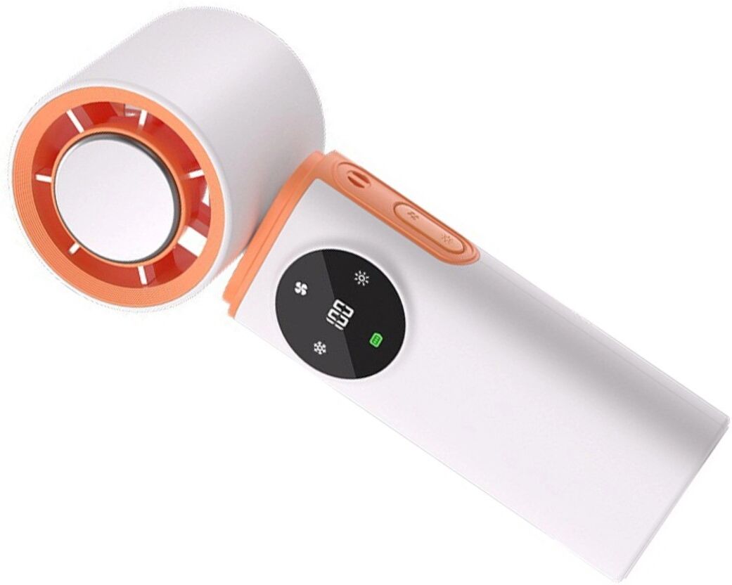 INF Eiskühlender digitaler Handventilator – 199-stufige stufenlose Steuerung, USB-C wiederaufladbar, LED-Licht, faltbar, Weiß+Orange