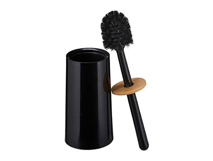 Relaxdays Brosse WC\, avec récipient\, Plastique et Bambou\, Autonome\, hygiénique\, Balai Toilette avec Couvercle\, Noir