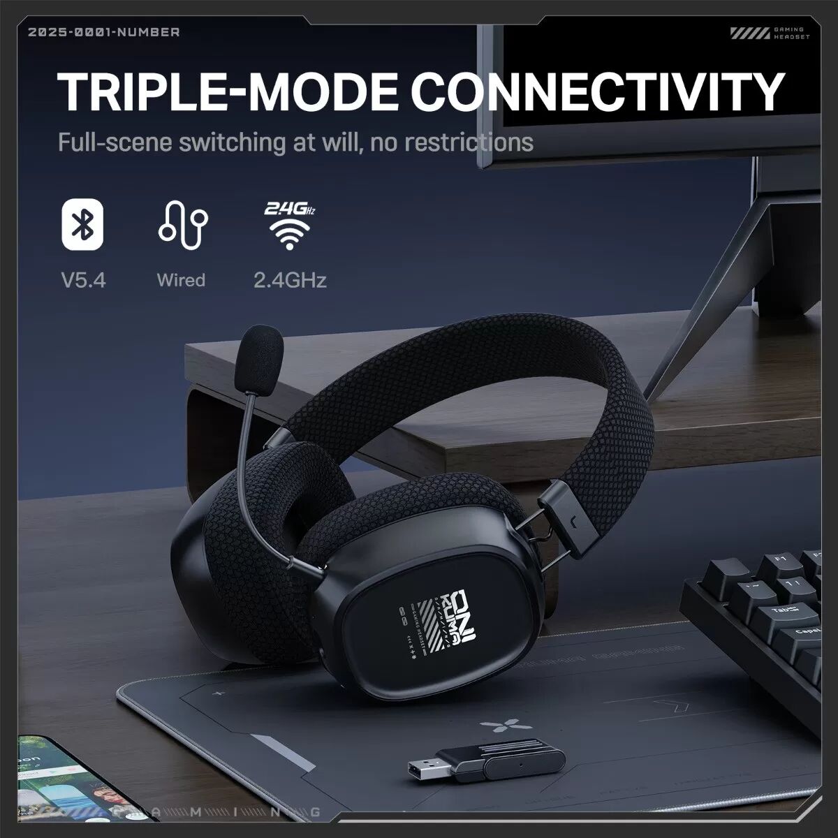 INF Casque sans fil GT839 Over-Ear - Connexion 2.4G/Bluetooth/Filaire, Drivers 40mm, Autonomie longue