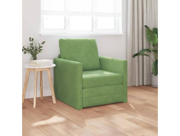 HEFZGDB Heller Grüner Samt Schlafsessel 2-in-1 Moderner Komfort Sitzmöbel mit Stabilem Naturholzrahmen und Platzsparendem Design 74x77x81 cm für Wohnzimmer und Schlafzimmer