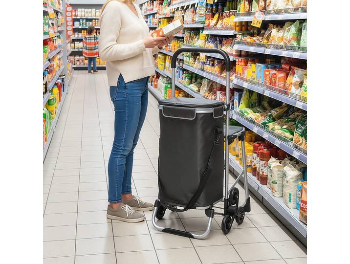 HOMCOM Chariot Courses 40L 3 Roues Aluminium Siège Gris Foncé
