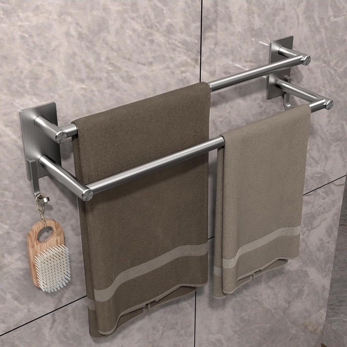 Zelfklevend handdoekenrek met 2 niveaus, dubbele stang, roestvrij staal, 44,5 cm
