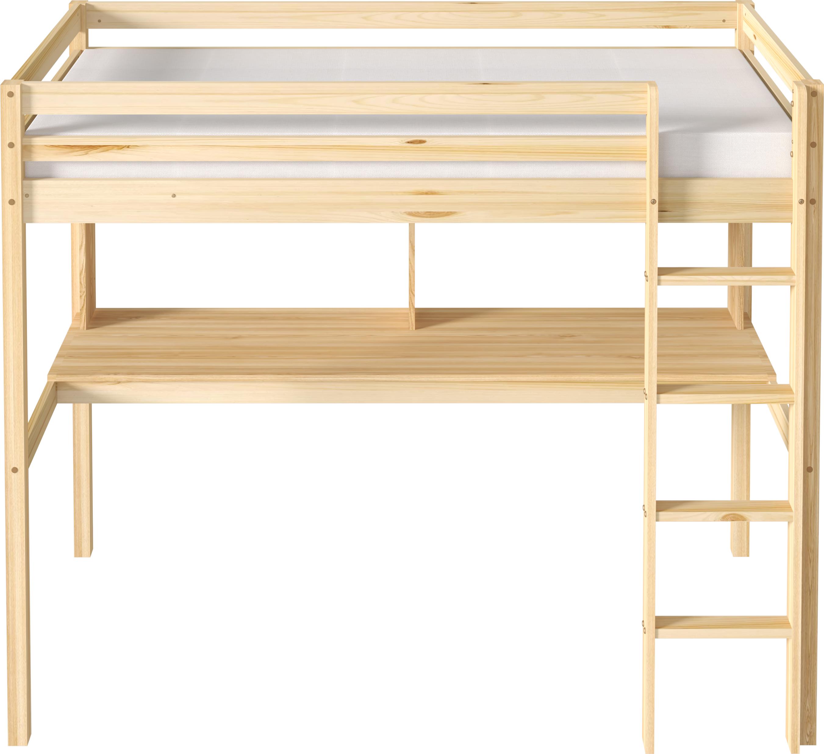 Sunny Sil Hochbett aus Holz mit Schreibtisch in Naturfarben | Kinderbett ohne Matratze | Einzelbett mit Treppe in 208 x 100,5 x 172 cm | Für