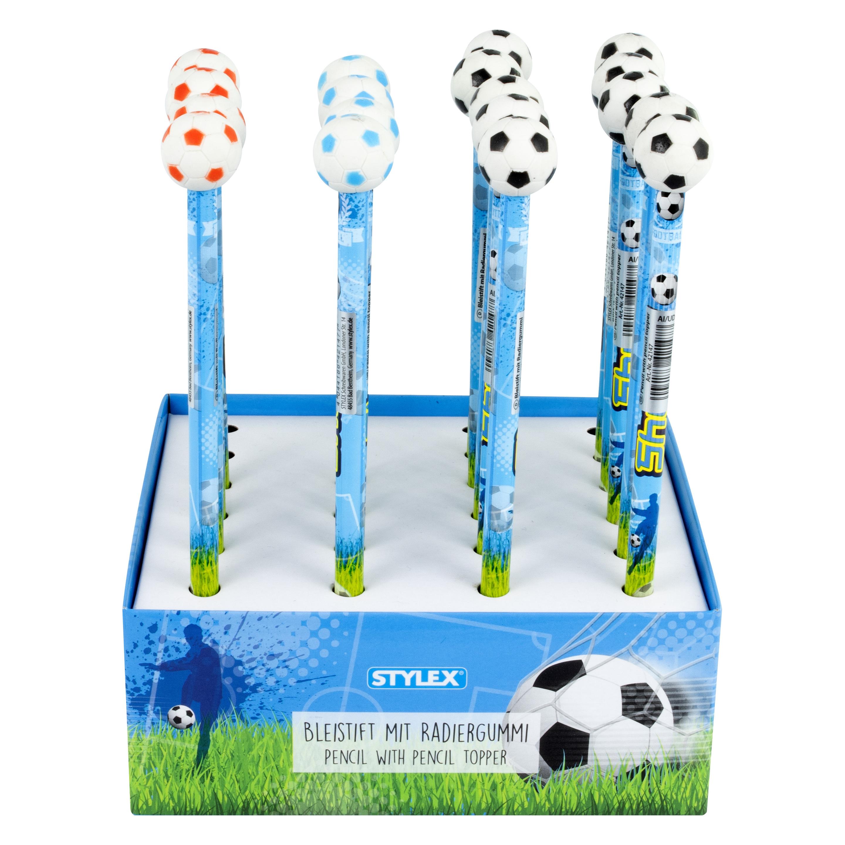 Stylex Bleistift mit Radiergummi-Topper Fussball Bleistift Härtegrad HB (HB, 1x) (42147)